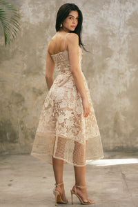 GUIPURE EMBROIDERED DRESS | NUDE