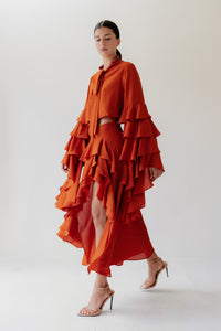 PREORDER - CREPE CHIFFON RUFFLES SET -TERRACOTTA