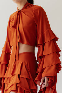 PREORDER - CREPE CHIFFON RUFFLES SET -TERRACOTTA
