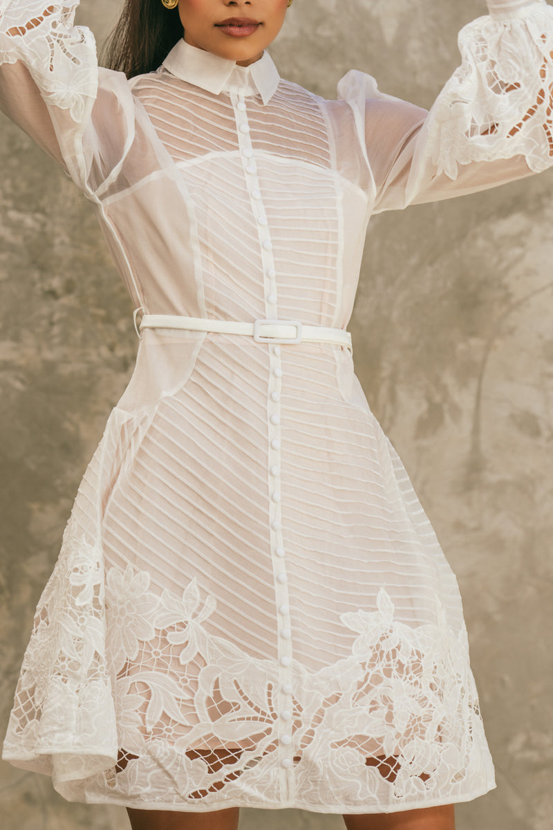 EMBROIDERED DRESS | WHITE