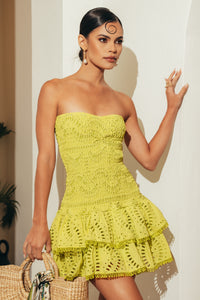 STRAPLESS EMBROIDERED DRESS | GREEN