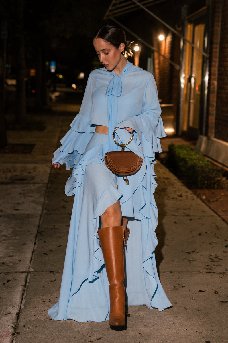 CREPE CHIFFON RUFFLES SET - SKY BLUE